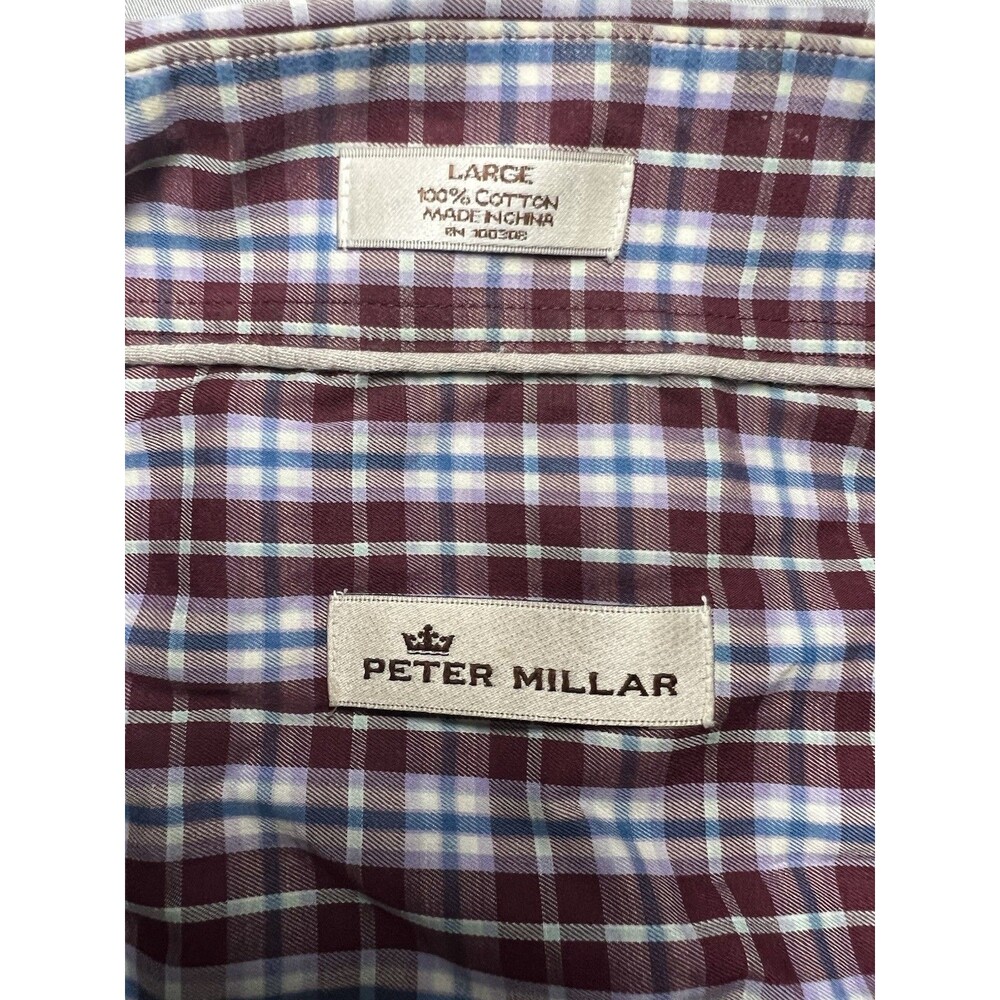 Peter Millar Shirt Mens L Red Blue Check Button Up Long Sleeve Stretch Men - Picture 4 of 7